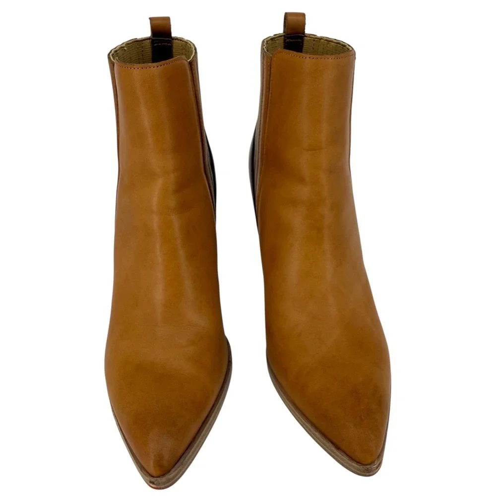Marc Fisher Womens Alva Pointed Toe Leather Block Heel Ankle Boots Tan Size 7.5M
